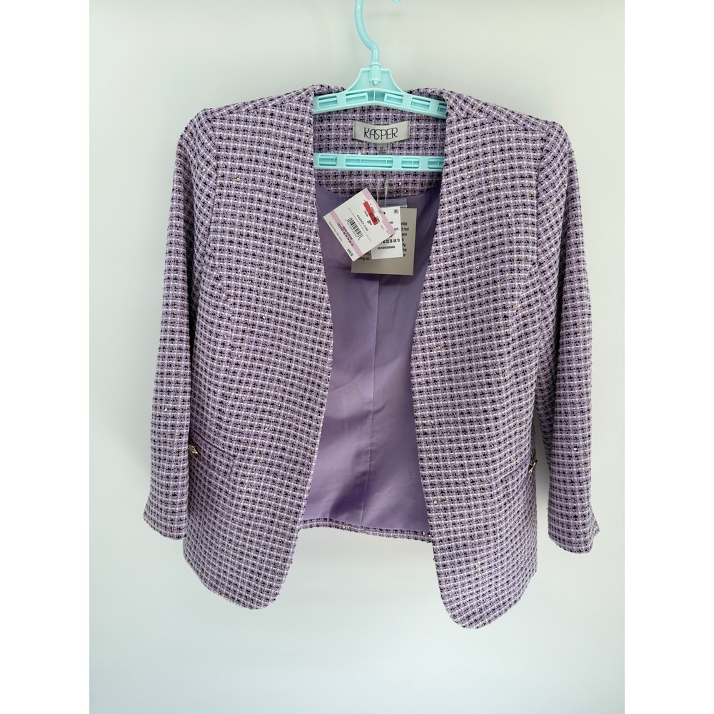 Kasper Womens Petite 6 Lavender Tweed Sequin Open Front Blazer Jacket Purple NEW